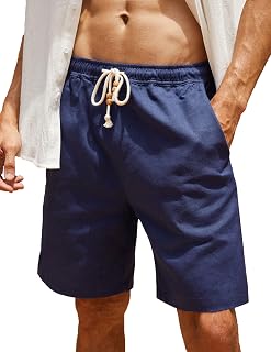 COOFANDY Men's Linen Shorts Casual Elastic Waist Drawstring Summer Beach Shorts