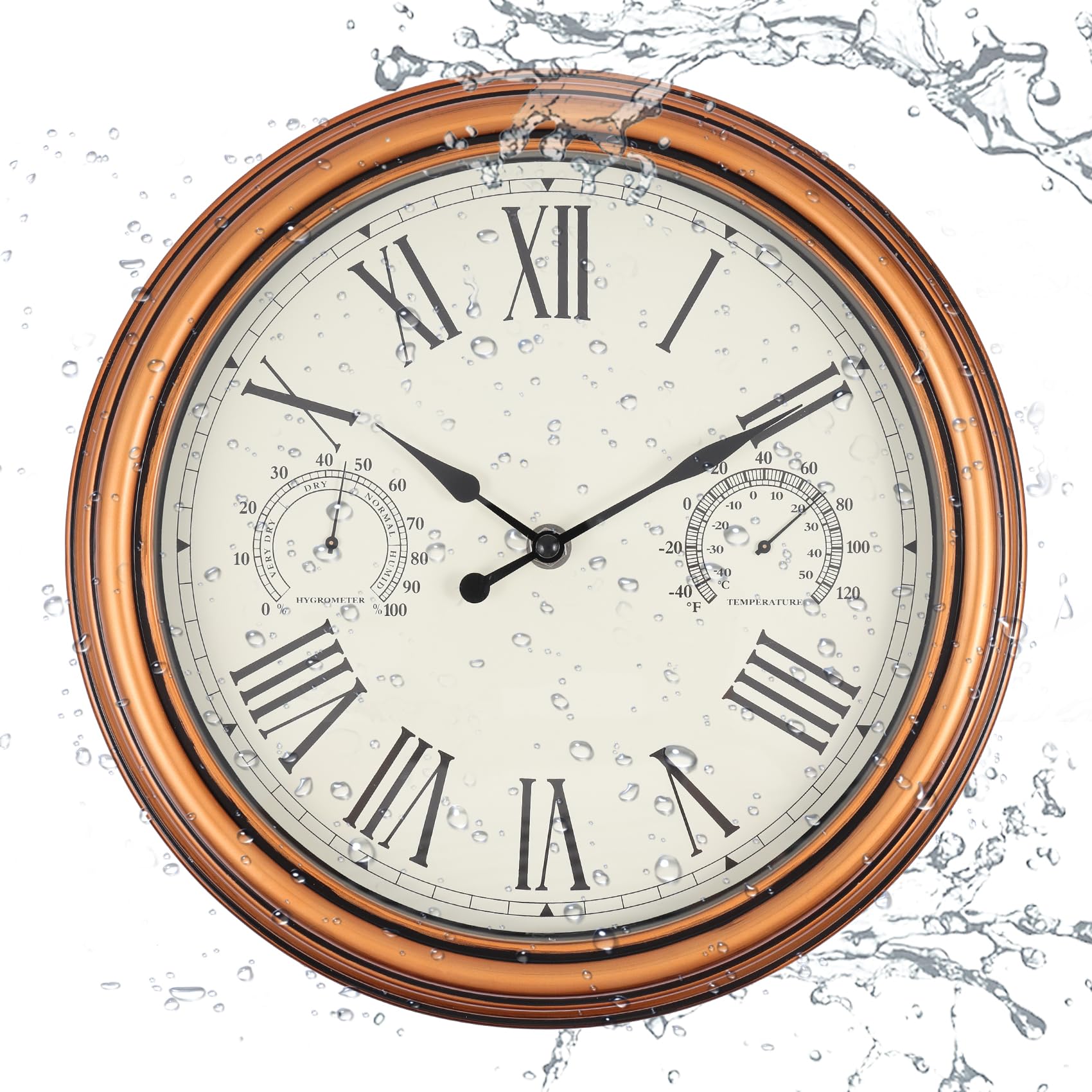 12In Outdoor Clock Red Bronze Waterproof Wall Clock with Temperature | Water Res