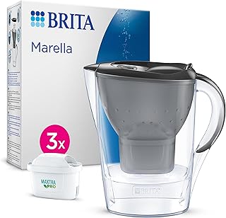 BRITA Water Filter Jug MAXTRA Marella, 3x Pure Performance cartridges | Graphite (2.4L) fridge-fitting pitcher with digital LTI, Flip-Lid, reduces PFAS, chlorine, metals & more (SmartBox packaging)
