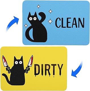 2pcs Black Cat Clean Dirty Dishwasher Magnet | Double-Sided Square Magnetic Clean Dirty Sign Funny Kitchen Accessories for Dishwasher Fridge Laundry Room