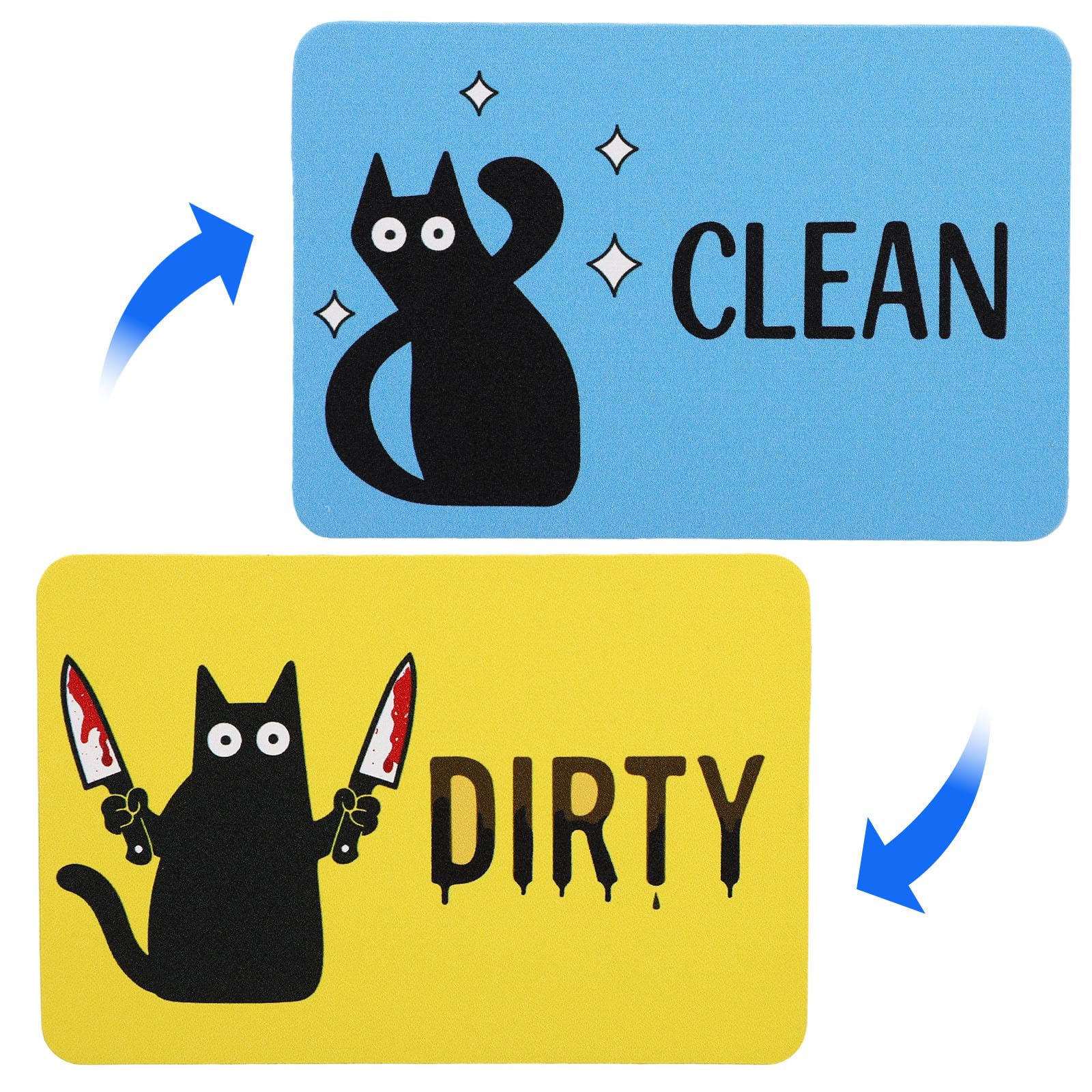 2pcs Black Cat Clean Dirty Dishwasher Magnet | Double-Sided Square Magnetic Clea