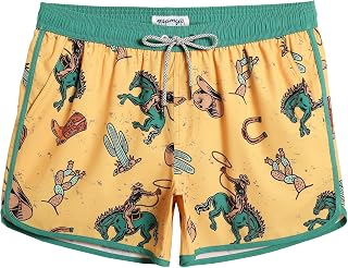 maamgic Mens Retro 4 Way Stretch Swim Trunks with Mesh Vintage 80s 90s Quick Dry