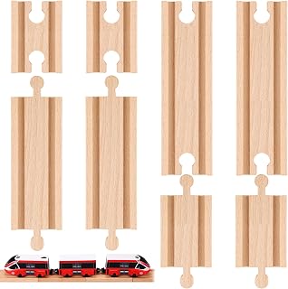 Liliful 8 Pcs Curved Wood Train Track, 2 Sizes, Mixed Straight | Compatible with Most Train Tracks, Curved Expansion for Layouts, Natural Wood Smooth Edges, Safe Connection