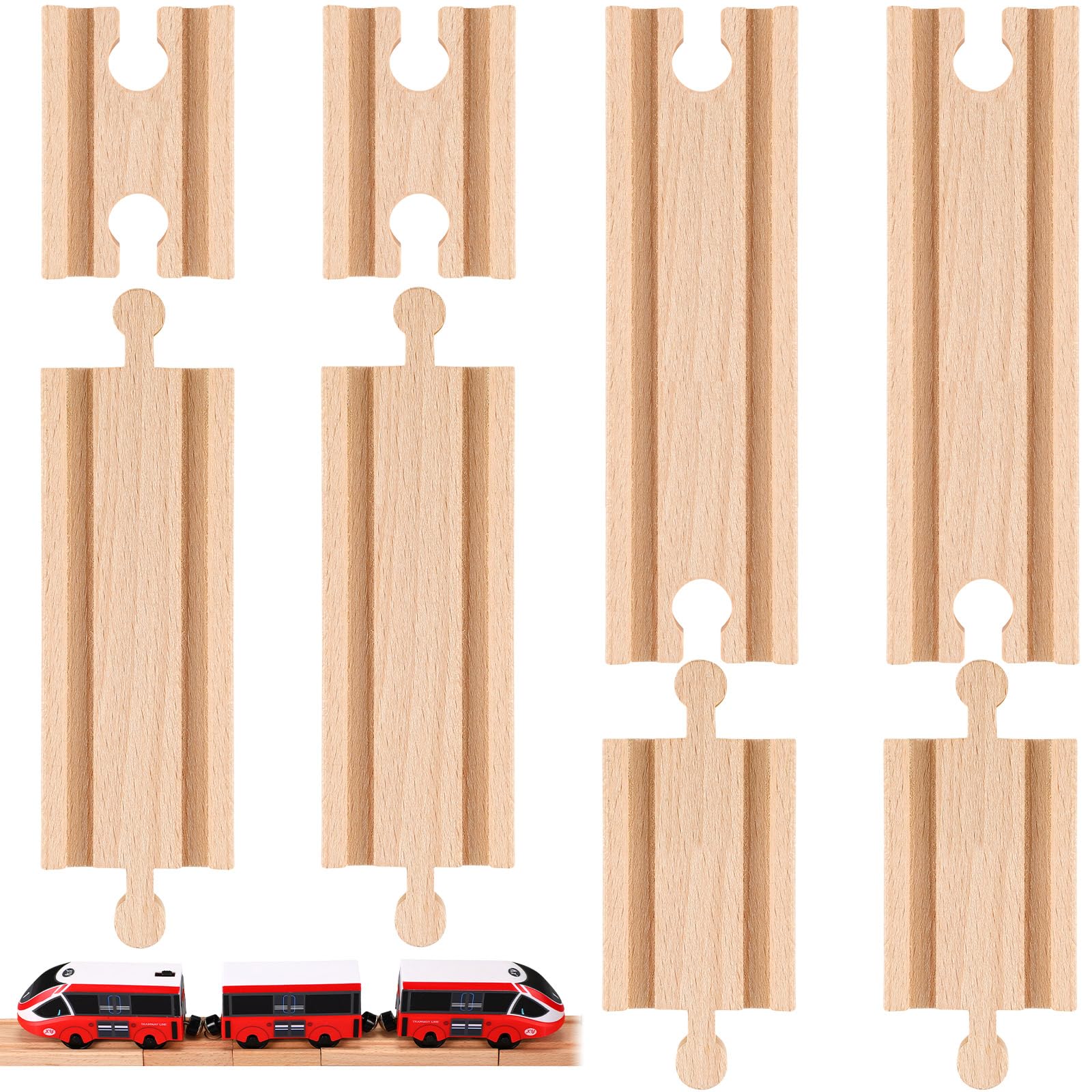 Liliful 8 Pcs Curved Wood Train Track, 2 Sizes, Mixed Straight | Compatible with