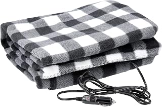 Stalwart Heated Car Blanket - Electric Travel Blanket for Car, Black Plaid | 12V Portable Heated Throw for Truck, SUV or RV Road Trips, Camping or Winter Emergency Kit for Cold Weather Travel