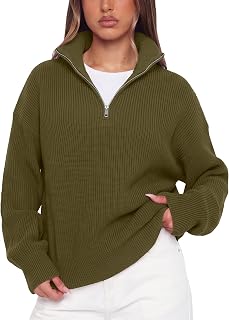SUUKSESS Women Cashmere Blend Oversized Quarter Zip Pullover Sweater