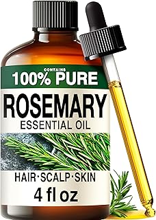 100% Pure Rosemary Essential Oil for Hair, Undiluted - 4 Fl Oz | Scalp and Skin Care, Organic, Steam Distilled Spanish, GC/MS Tested, Glass Bottle, for Diffuser, Aromatherapy, 3-6 Mo Supply
