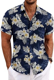 COOFANDY Men's Linen Shirts Short Sleeve Casual Shirts Button Down Shirt for Men Beach Summer Wedding Shirt