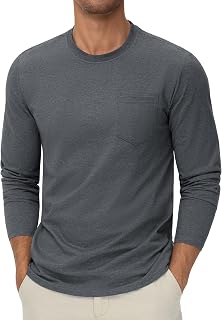 Cotrasen Men's Long Sleeve Tee Shirts Cotton Crew Neck Pocket T-Shirts