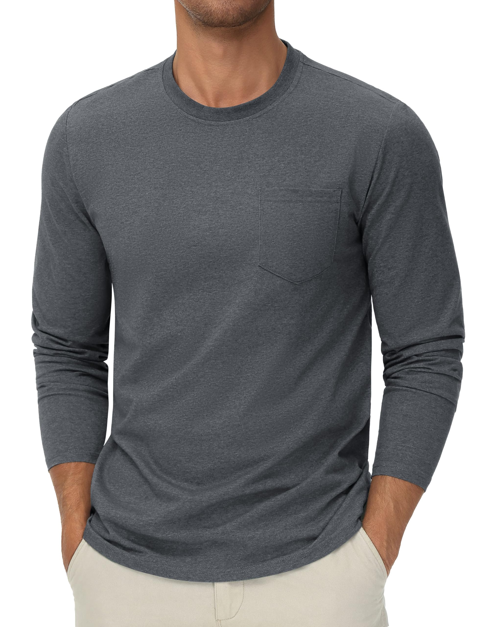 Cotrasen Men's Long Sleeve Tee Shirts Cotton Crew Neck Pocket T-Shirts