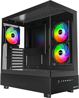 MONTECH XR Panoramic ATX Gaming PC Case, Mid Tower, 3 ARGB PWM Fans, Black | High Airflow; 2 Reverse-Blade Side & 1 Rear ARGB PWM Fan; Magnetic Filter; 420mm GPU, 360mm Radiator; USB-C; Up to 9 Fans