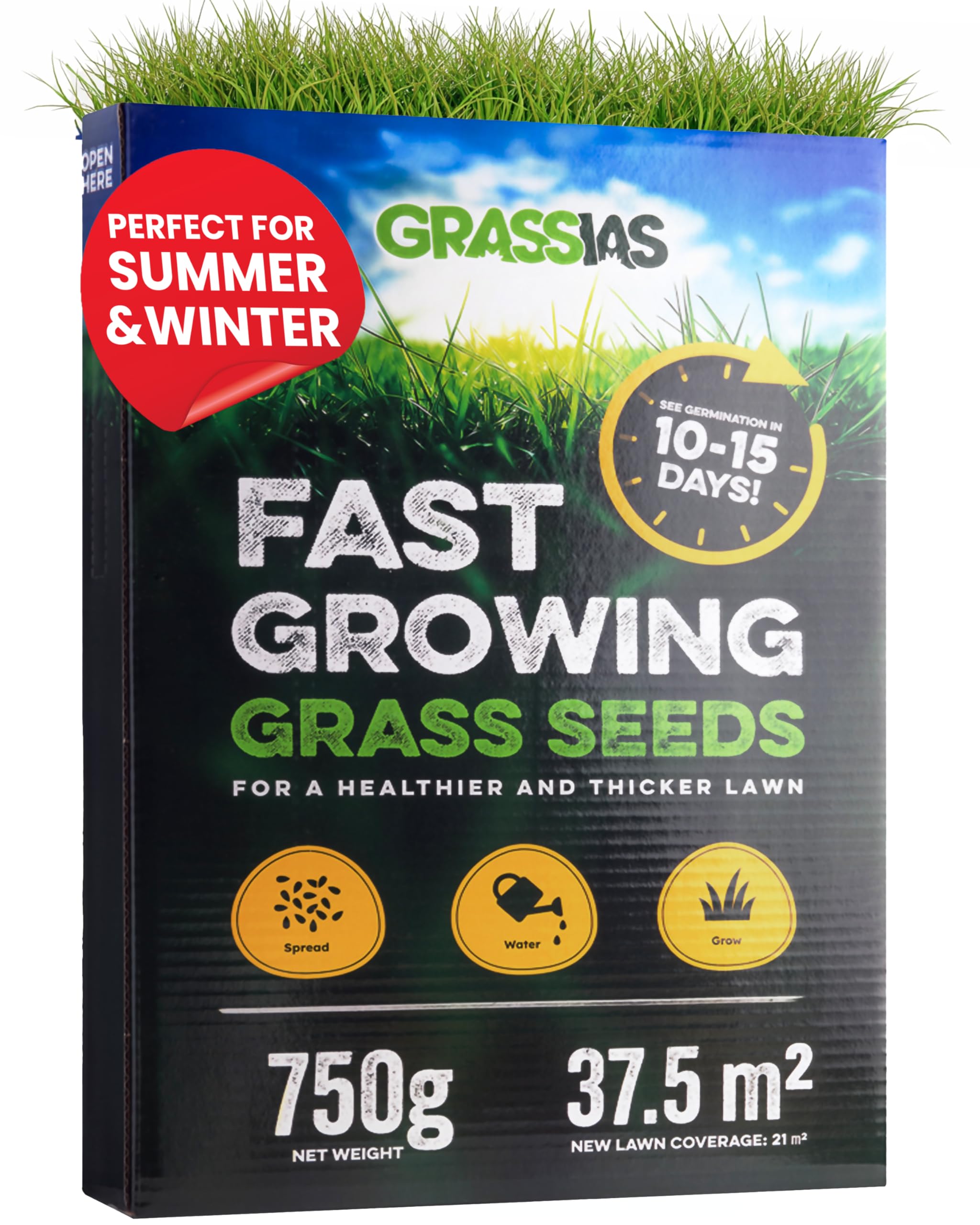 Grassias Fast Growing Grass Seed – 750g Premium Quality Lawn Seed for Overseedin