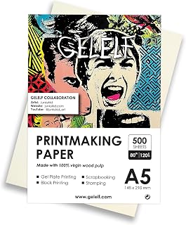 GELELF Printmaking Paper for Practice (80lb / 120gsm), International A5 (148 x 210mm) Gel Plate Printmaking Paper-Printmaking Supplies Paper for Adults and Students, 500 Sheets