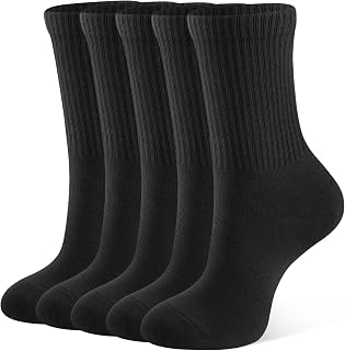 CLOSEMATE Womens Socks Ladies Crew Calf Socks Breathable Cotton 5 Pairs