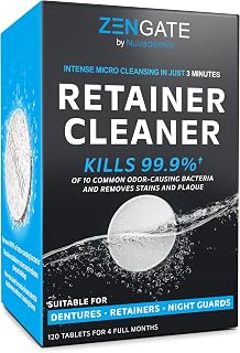 Retainer & Denture Cleaner Tablets - 4 Months Supply (120 pcs) - 3 Min Cleaning of Retainers & Aligner - Dental Cleaners for Odor & Plaque - Fresh & Bright Teeth, Mouth & Night Guard - USA Formulated