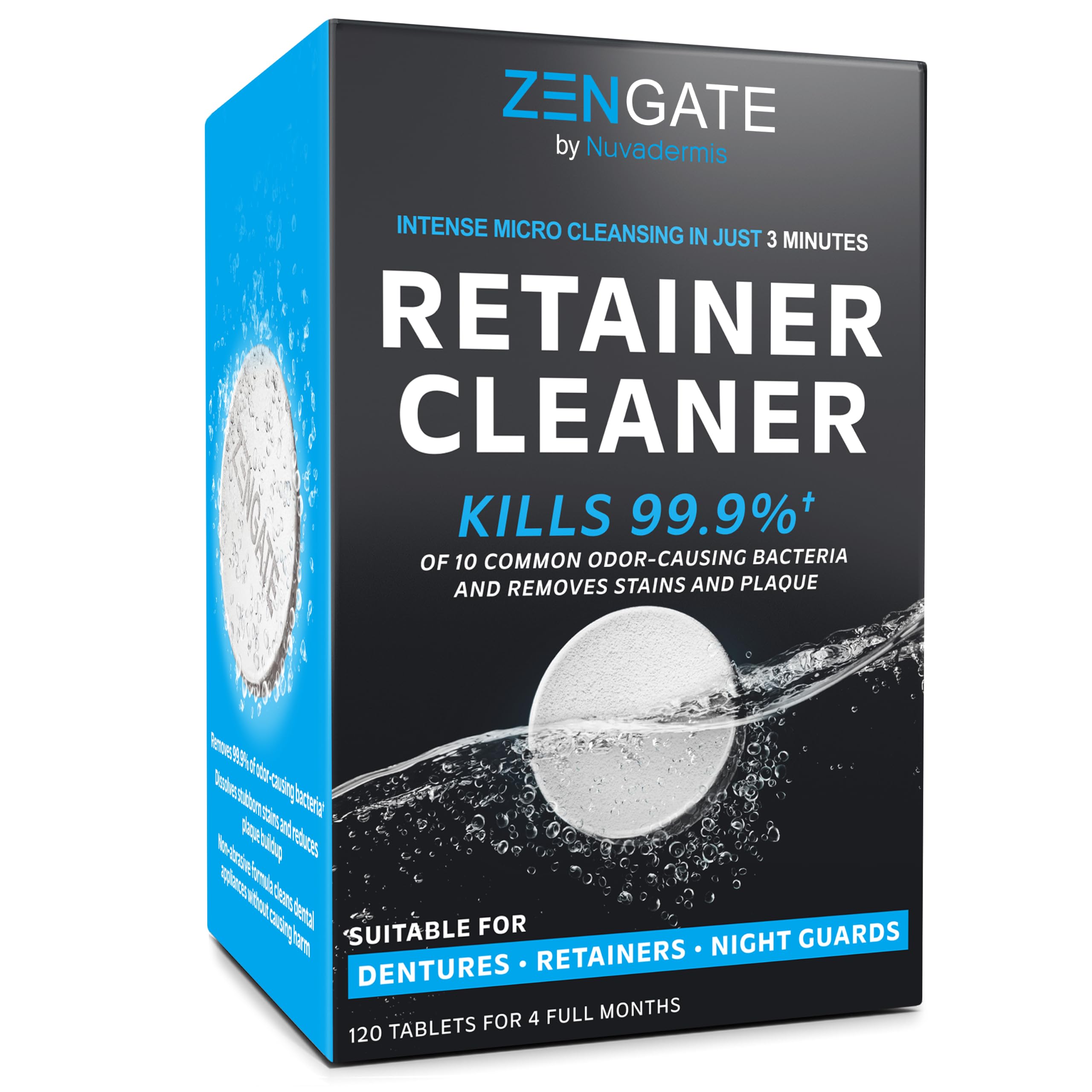 Retainer & Denture Cleaner Tablets - 4 Months Supply (120 pcs) - 3 Min Cleaning 