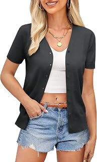 GRACE KARIN Womens Short Sleeve Cardigan Sweaters 2026 Summer Lightweight Cropped Cardigan V Neck Casual Clothing Tops