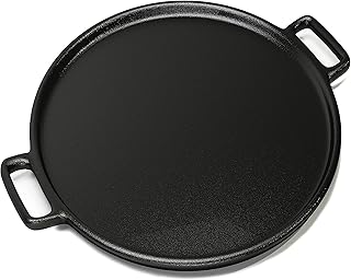 Home-Complete Cast Iron Pizza Pan, Even-Heating Cast Iron Cookware, 14” | Round Pizza Pan for Oven, Stovetop, Grill, or Campfires, Nonstick Griddle with Dual Handles