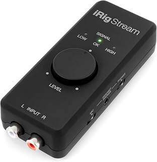 IK Multimedia iRig Stream stereo audio interface for iPhone, iPad, Mac, iOS and PC with USB-C, Lightning and USB for 24-bit, 48 kHz recording from mixers and studio gear
