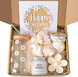 JTEWB Birthday Gifts For Women, Teen Girl, Her, Happy Birthday Gift Box For Girl, Women, Sister, Daughter, Friends, Cute Daisy Aesthetic Glass Cups Gift Set 7pcs
