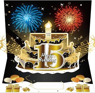 Happy 15th Birthday Music Card Gifts Pop Up 3D Cake Firework Light
