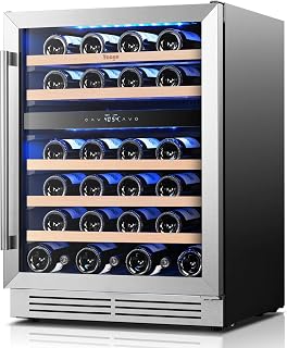 Yeego 24 Inch Dual Zone Wine Fridge with 52 Bottle | Built-In or Freestanding Wine Cooler Refrigerator with Glass Door | 40-65°F, Adjustable Shelves for Home Bar Kitchen Office