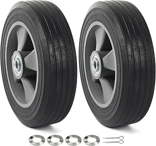 AR-PRO (2-Pack) 8" x 2" Flat Free Solid Rubber Tire and Wheel, 3/4" Axles Bore Hole with 2" Offset Hub, Compatible with 8 Inche Wheel for Dolly Trolley Hand Trucks Garden Wagon Cart
