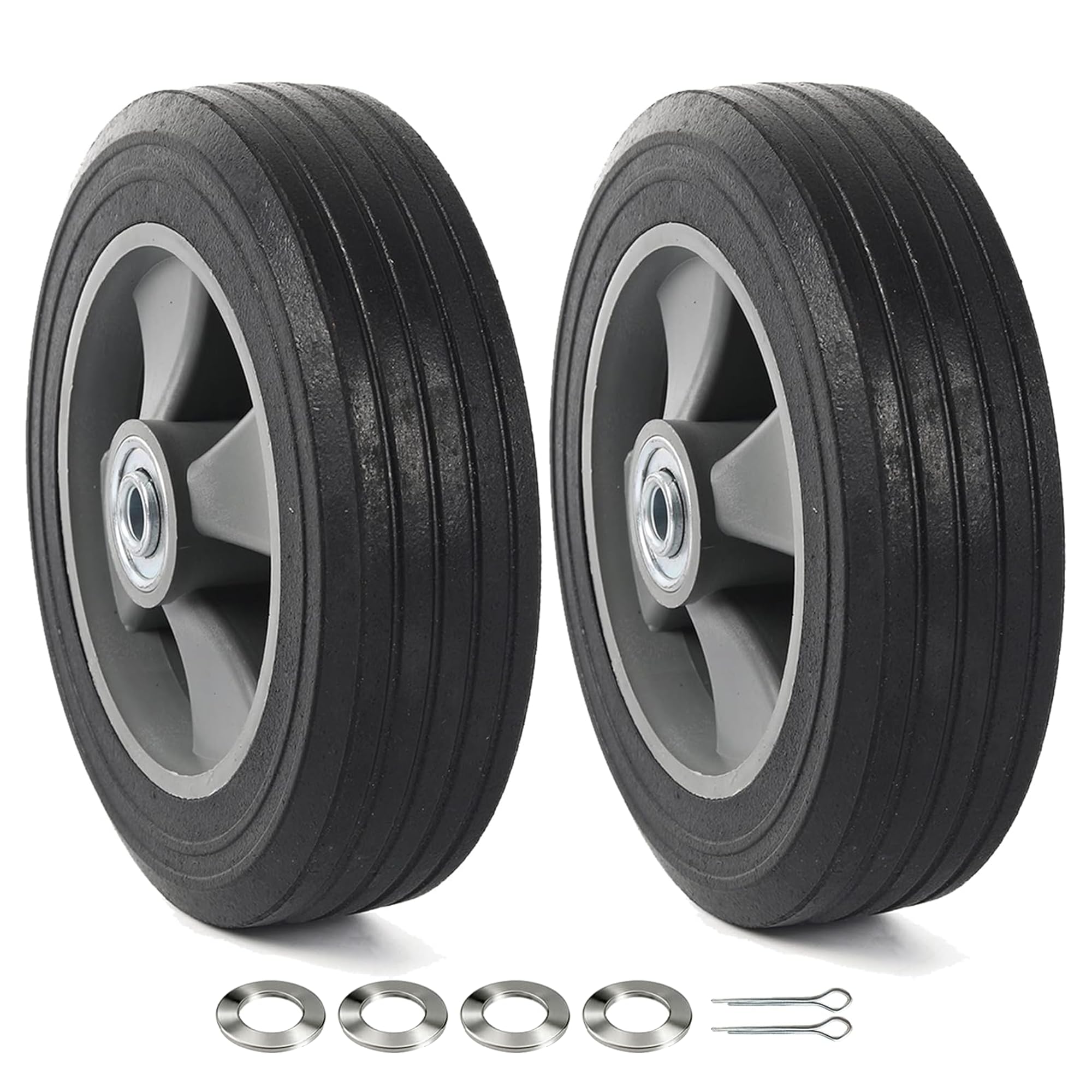 AR-PRO (2-Pack) 8" x 2" Flat Free Solid Rubber Tire and Wheel, 3/4" Axles Bore H