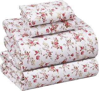 Ruvanti 100% Cotton King Size Sheets Set, 4 Pieces, Soft & Breathable Percale Weave Bedding, Deep Pocket 16", Hotel Standard, Crisp Cool Feel, Durable, Perfect Floral Bed Sheet, Bouquet