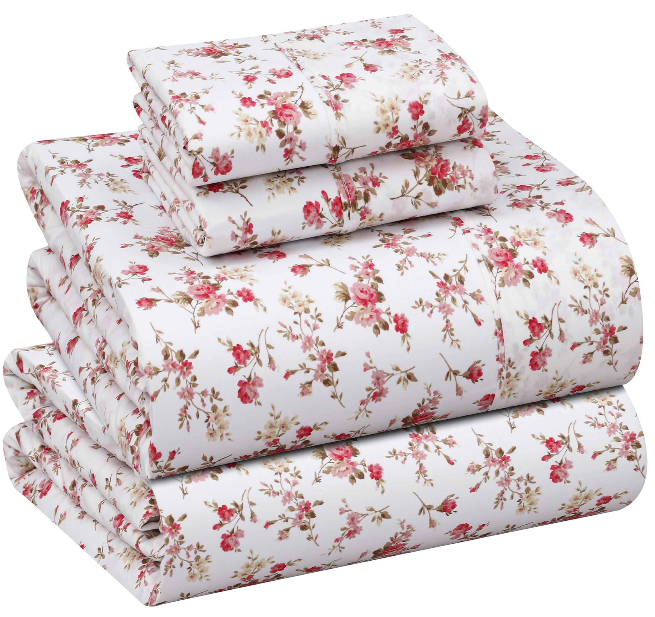 Ruvanti 100% Cotton King Size Sheets Set, 4 Pieces, Soft & Breathable Percale We