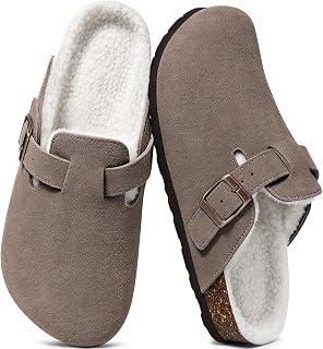 KIDMI Unisex Suede Clogs with Plush Lining Cork Footbed Arch Support