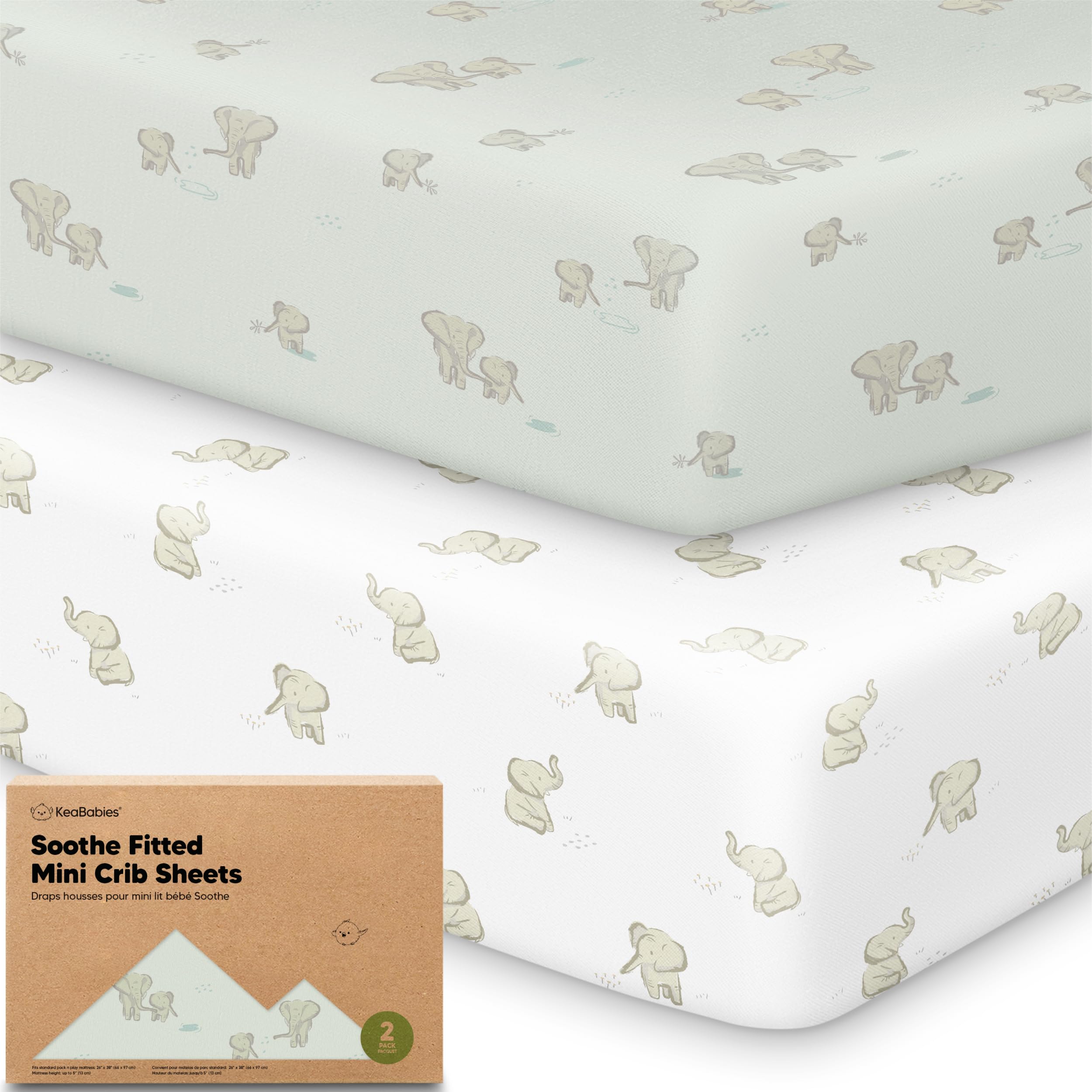 2-Pack Mini Crib Sheets Fitted, 38x26 Pack N Play Mattress Sheets (Elly) | Organ