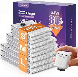 Innsky 9-Pack Vacuum Storage Bags with Rechargeable Pump, 3 Sizes