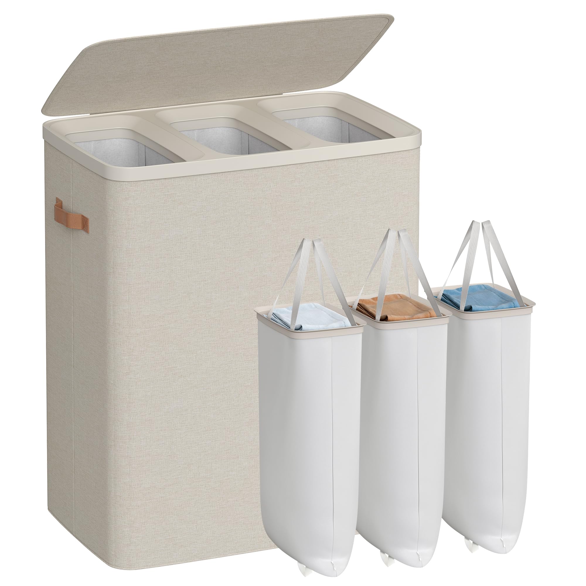 SONGMICS Laundry Basket, 190L Laundry Hamper with Lid, 3 Removable Bags | Easy A