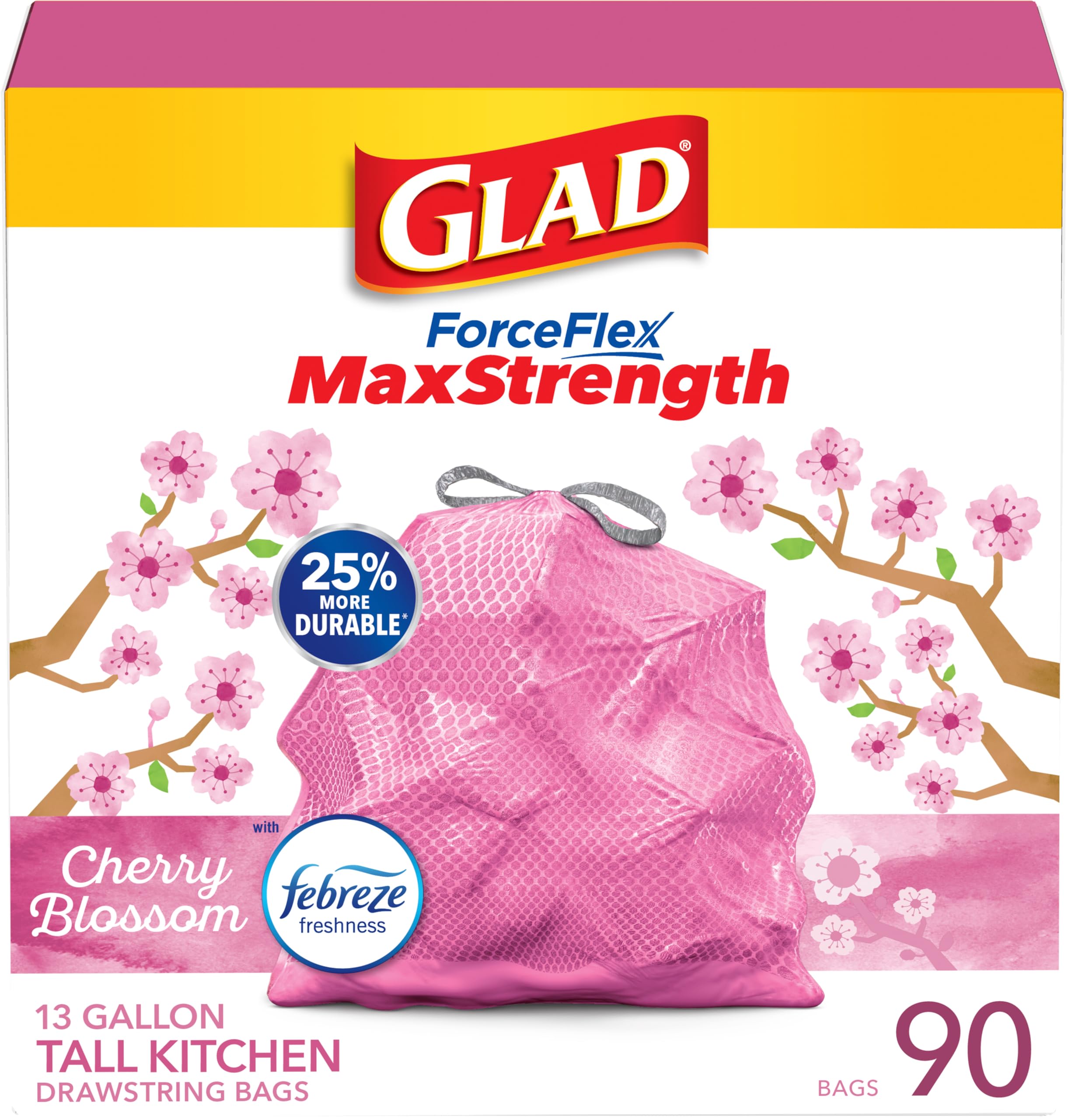 Glad ForceFlex MaxStrength Tall Kitchen Trash Bags, Rip and Tear Resistant, Cher