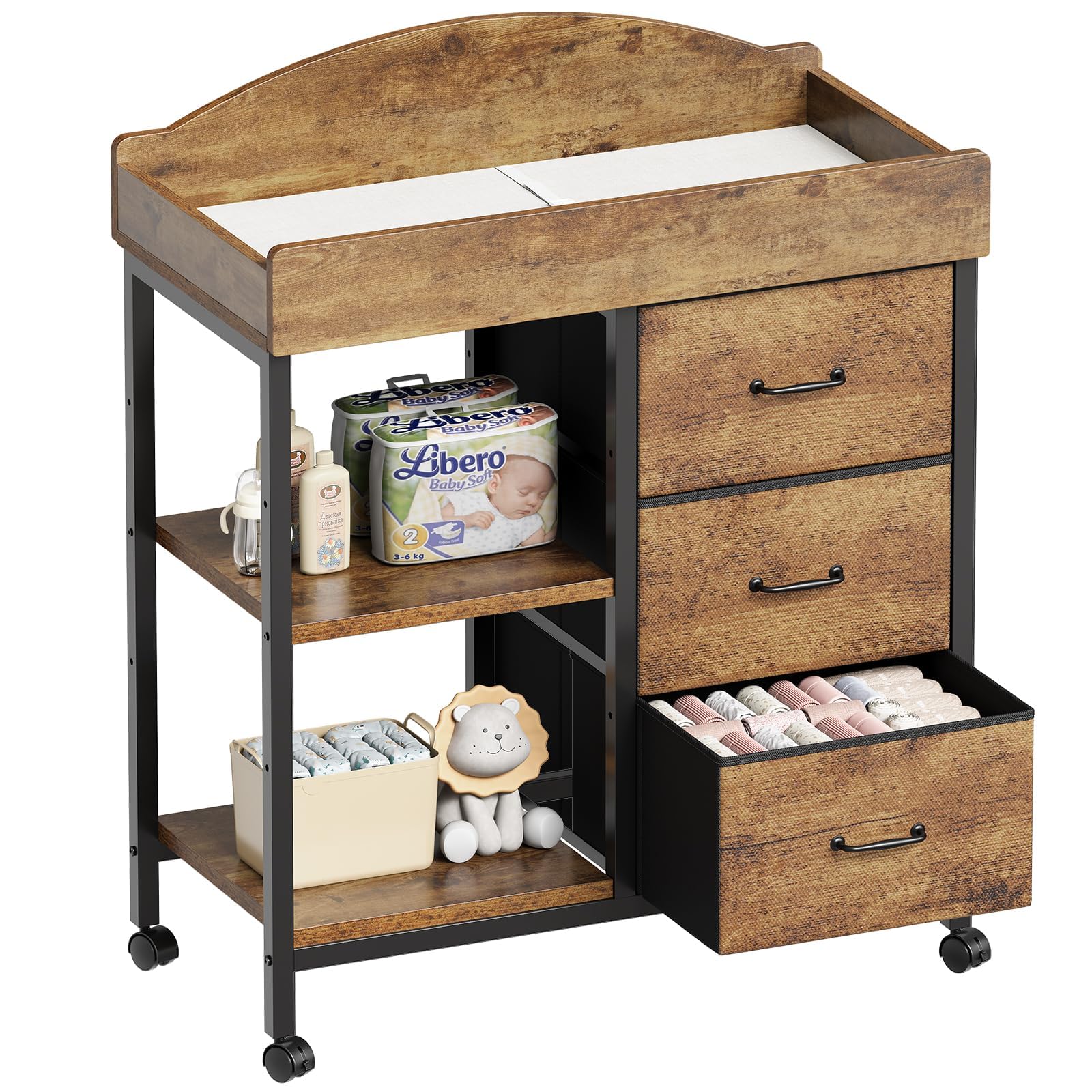 Yetom Changing Table, 3 Drawers&2 Shelves, Changing Table Dresser, Brown | Baby 