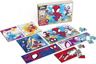Spin Master Games Spidey & Friends 7-Pack Wood Puzzle Game | 7 Puzzles in a Wood Storage Box, Promotes Problem-Solving Skills, Screen-Free Activity for Kids Who Love Spidey, Ages 4+