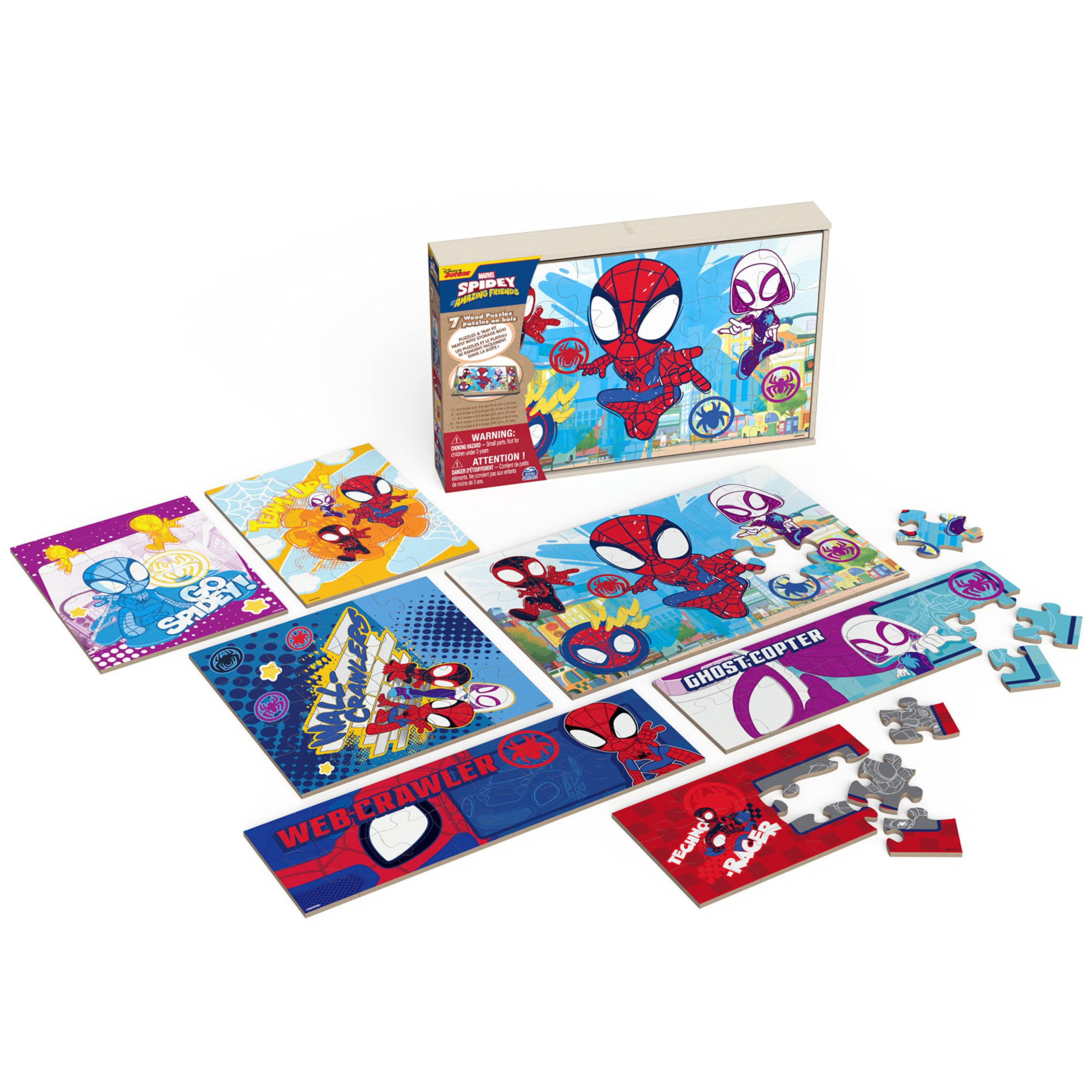 Spin Master Games Spidey & Friends 7-Pack Wood Puzzle Game | 7 Puzzles in a Wood
