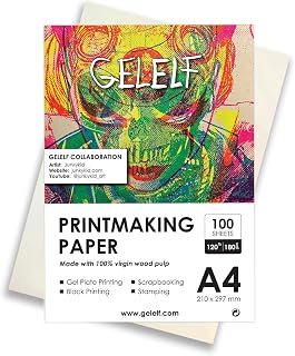GELELF Printmaking Paper for Artwork (120lb / 180gsm), International A4 (210 x 297mm) Gel Plate Printmaking Paper-Printmaking Supplies Paper Adults and Students,100 Sheets