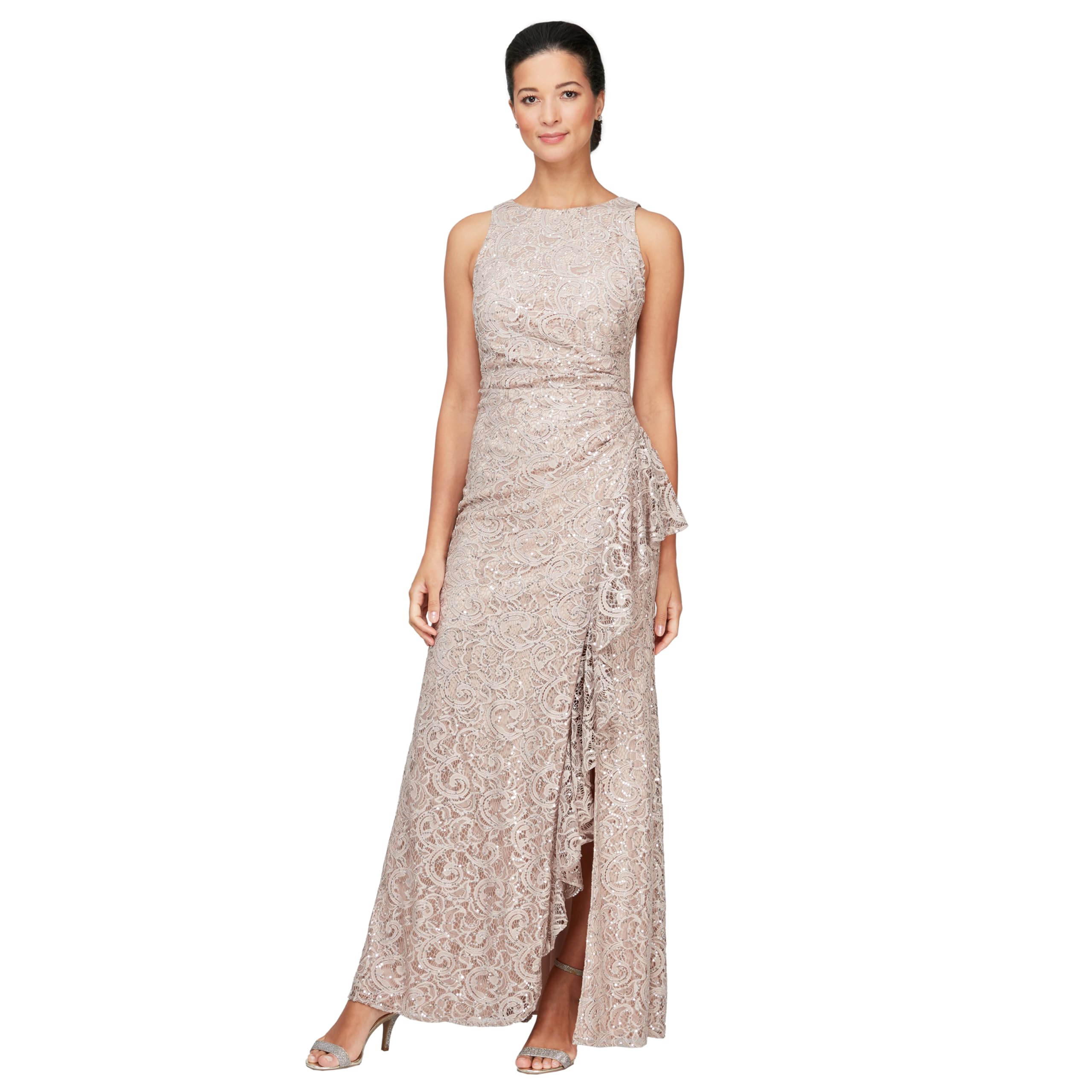 Alex Evenings Women's Long Sleeveless Mother of The Bride Dress w/Cascade Ruffle