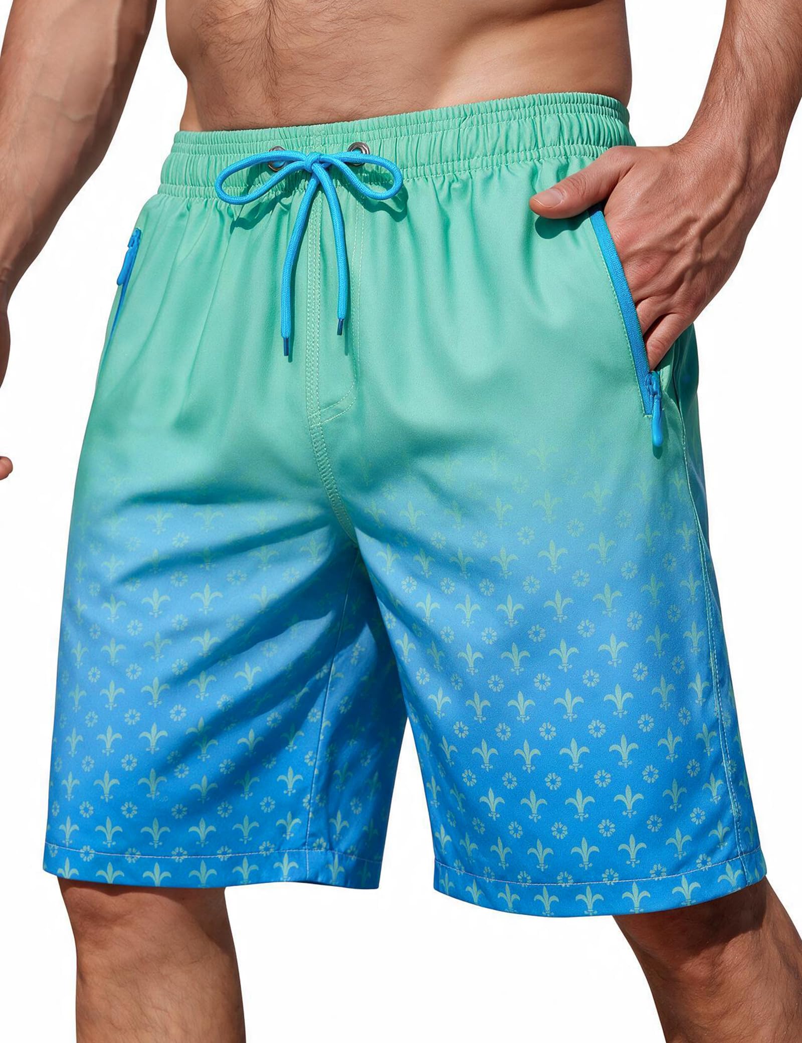 ELETOP Mens Swim Trunks with Zipper Pockets 9 Inch Bathing Suit