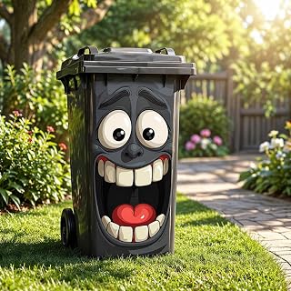Trash Can Stickers, Self Adhesive Waterproof Vinyl Funny Dustbin Sticker | Wheelie Bin Stickers, Cute Decal for Trash Cans Bins Garden Outdoor Decor