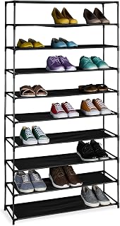 Relaxdays Hallway Shoe Rack, Metal Shoe Rack and 10 Fabric Shelves, Shoe