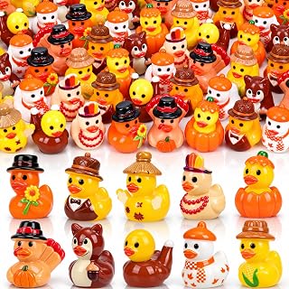 120 Pcs Fall Mini Resin Ducks Bulk Thanksgiving Miniature Figurines | 10 Styles Autumn Tiny Little Duck Figures to Hide for Fall Party Favor Gift DIY Craft Micro Landscape Dollhouse Table Decor