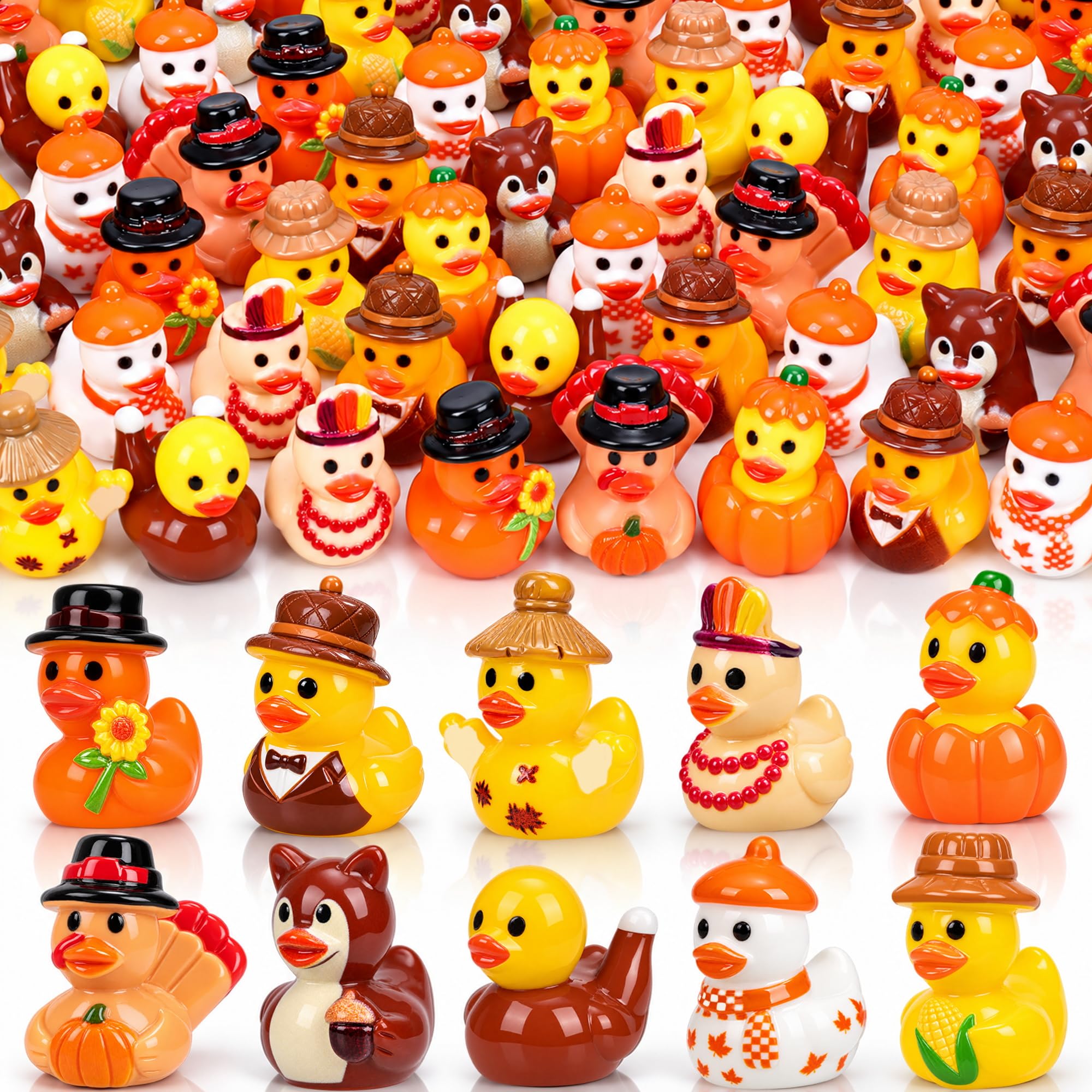 120 Pcs Fall Mini Resin Ducks Bulk Thanksgiving Miniature Figurines | 10 Styles 
