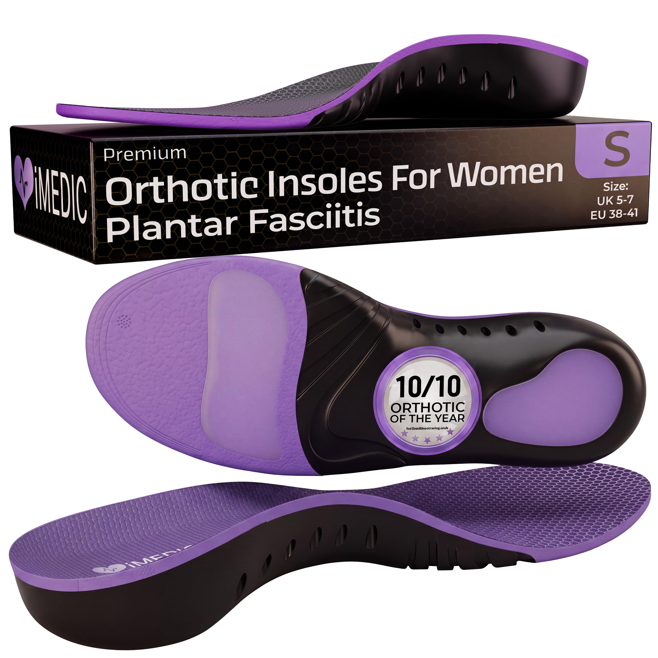 iMedic Orthotic Insoles for Plantar Fasciitis, Size S UK 5-7 | Arch Support Shoe