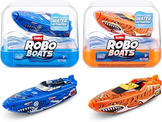 Robo Alive Robo Boats, Tiger Shark & Robo Shark Boat, 2 Pack, by ZURU Water Activated Boat Toy, (Amazon Exclusive)