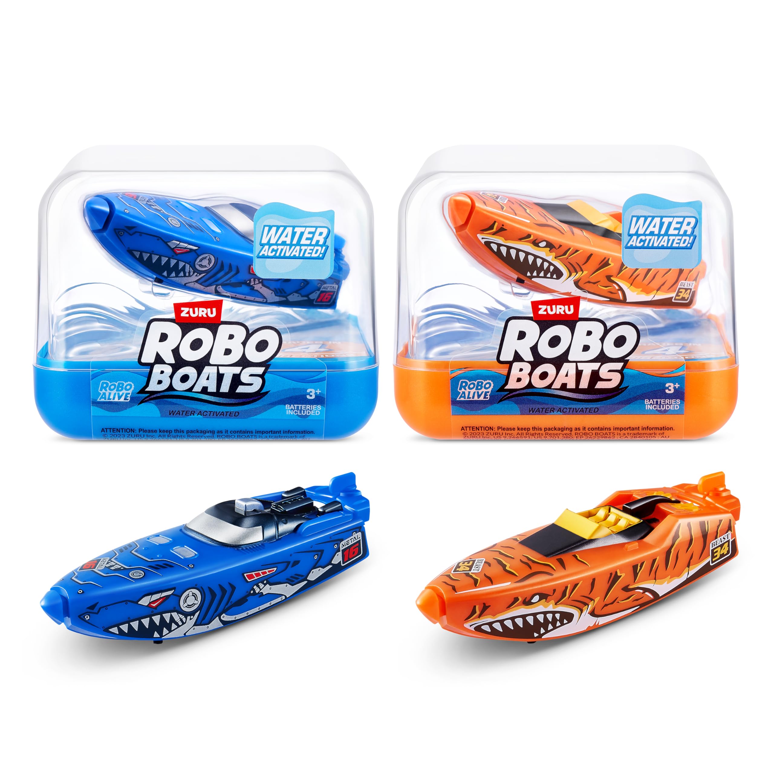 Robo Alive Robo Boats, Tiger Shark & Robo Shark Boat, 2 Pack, by ZURU Water Acti