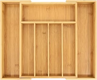 VaeFae Bamboo Cutlery Organiser, Expandable Cutlery Tray for Drawer