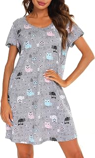 ENJOYNIGHT Women's Cotton Nightgown Summer Robe Short Sleeve Pyjamas Home Casual Nightwear